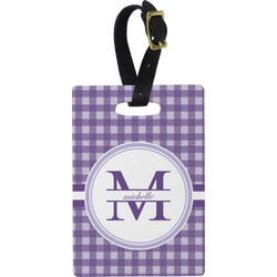 Gingham Print Plastic Luggage Tag - Rectangular w/ Name and Initial
