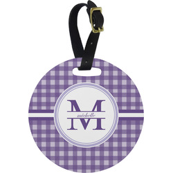 Gingham Print Plastic Luggage Tag - Round (Personalized)