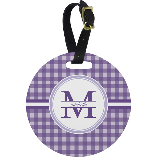 Custom Gingham Print Plastic Luggage Tag - Round (Personalized)