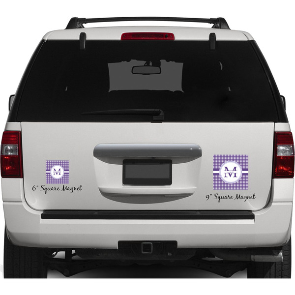 Gingham Print Personalized Square Car Magnets on Ford Explorer