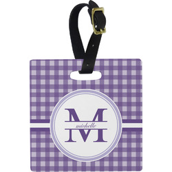 Gingham Print Plastic Luggage Tag - Square w/ Name and Initial