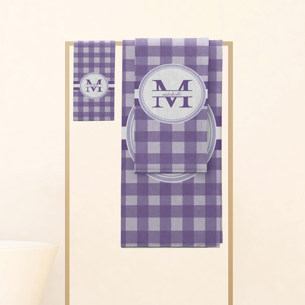 Gingham Print Personalized Towel Set