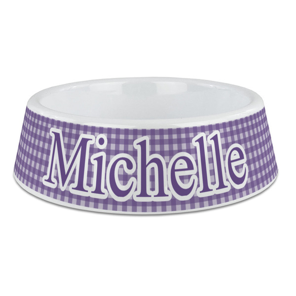 Custom Gingham Print Plastic Dog Bowl - Large (Personalized)
