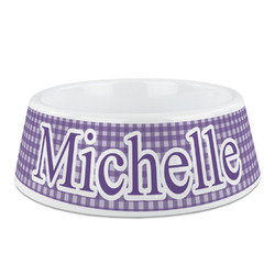 Gingham Print Plastic Dog Bowl (Personalized)