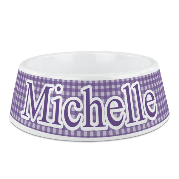 Custom Gingham Print Plastic Dog Bowl - Medium (Personalized)