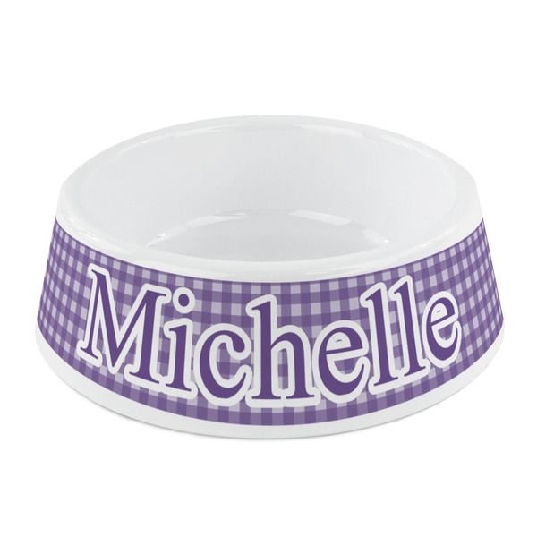 Custom Gingham Print Plastic Dog Bowl - Small (Personalized)