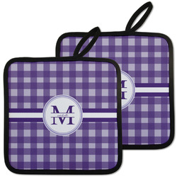 Gingham Print Pot Holders - Set of 2 w/ Name and Initial