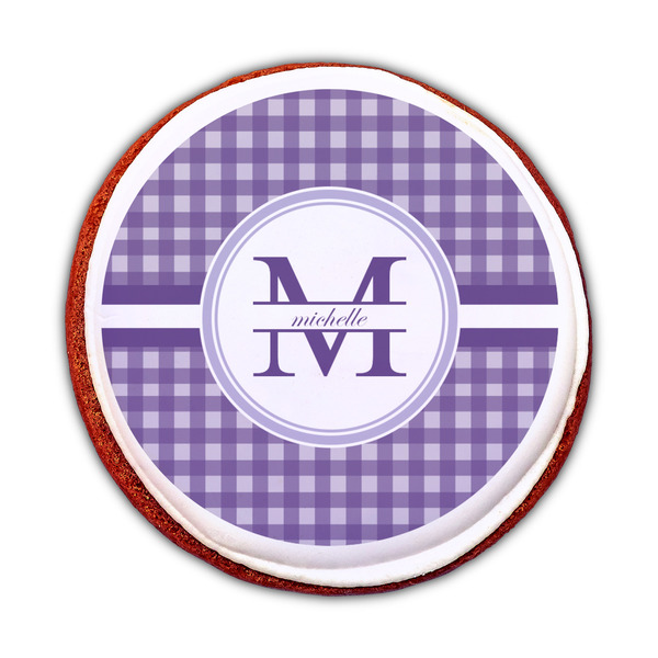 Gingham Print Printed Icing Circle - Medium - On Cookie