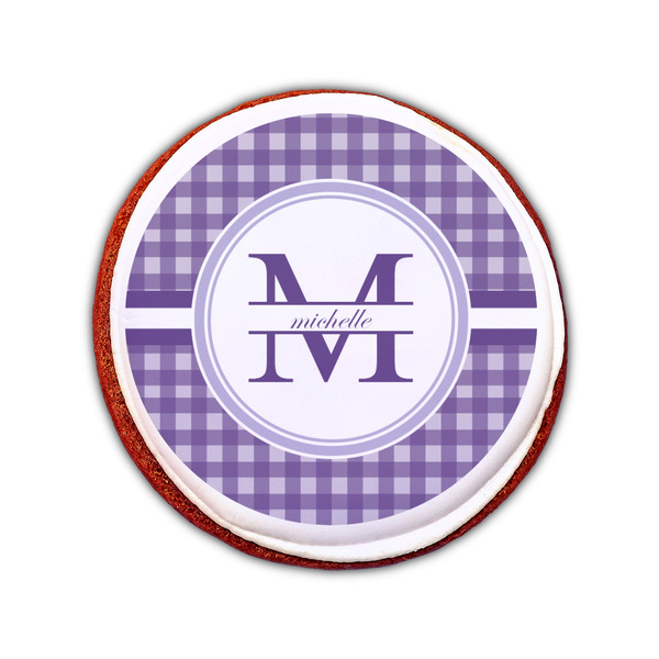 Gingham Print Printed Icing Circle - Small - On Cookie