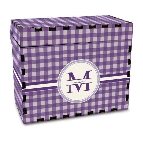 Custom Gingham Print Wood Recipe Box - Full Color Print (Personalized)