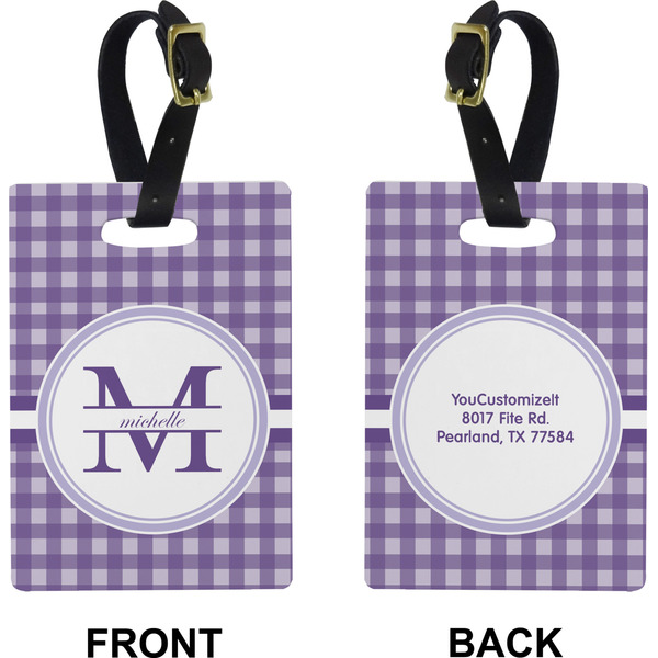 Gingham Print Rectangle Luggage Tag (Front + Back)