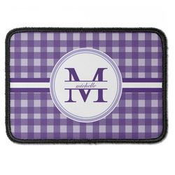 Gingham Print Iron On Rectangle Patch w/ Name and Initial