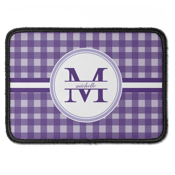 Custom Gingham Print Iron On Rectangle Patch w/ Name and Initial