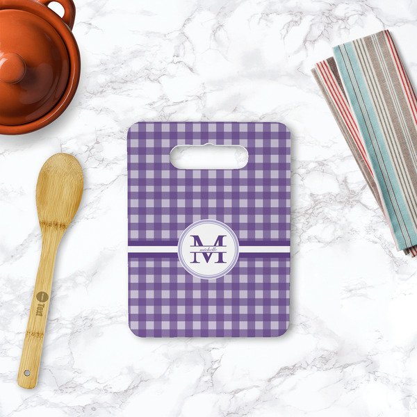 Gingham Print Rectangle Trivet with Handle - LIFESTYLE
