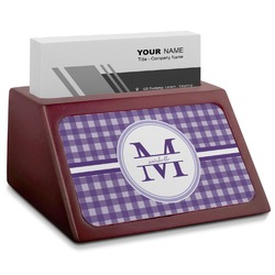Gingham Print Red Mahogany Business Card Holder (Personalized)