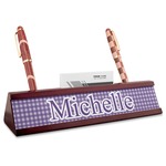 Gingham Print Red Mahogany Nameplate with Business Card Holder (Personalized)