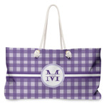 Gingham Print Large Tote Bag with Rope Handles (Personalized)
