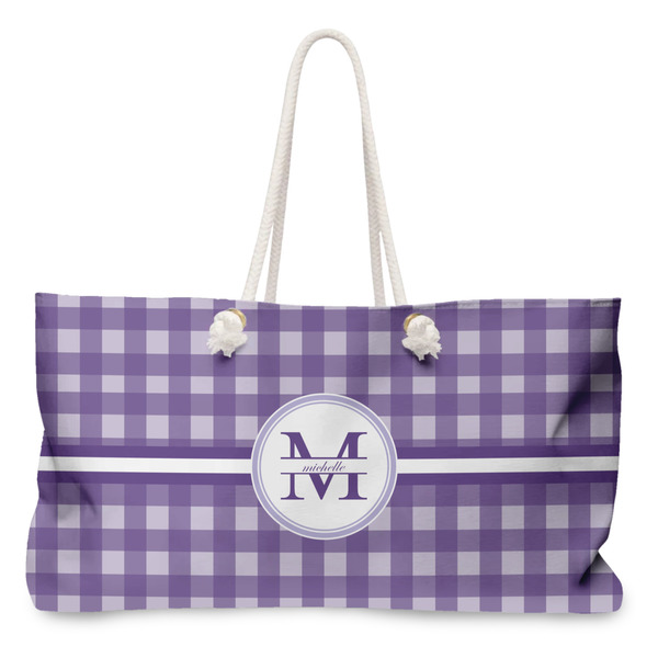 Custom Gingham Print Large Tote Bag with Rope Handles (Personalized)