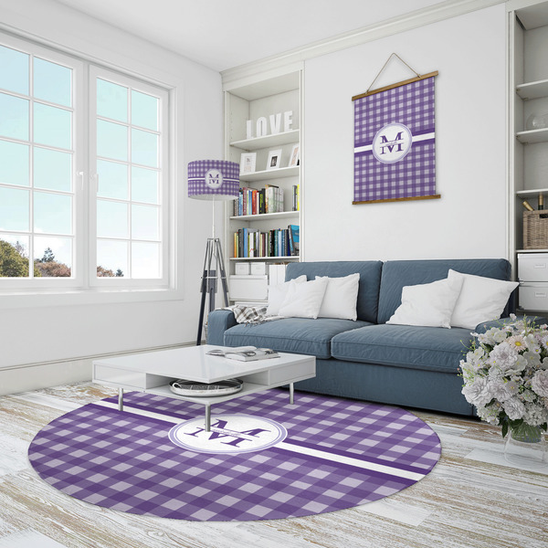 Gingham Print Round Area Rug - IN CONTEXT
