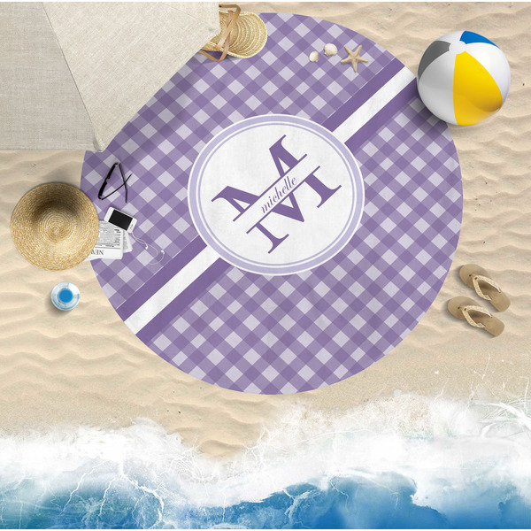 Gingham Print Round Beach Towel Lifestyle