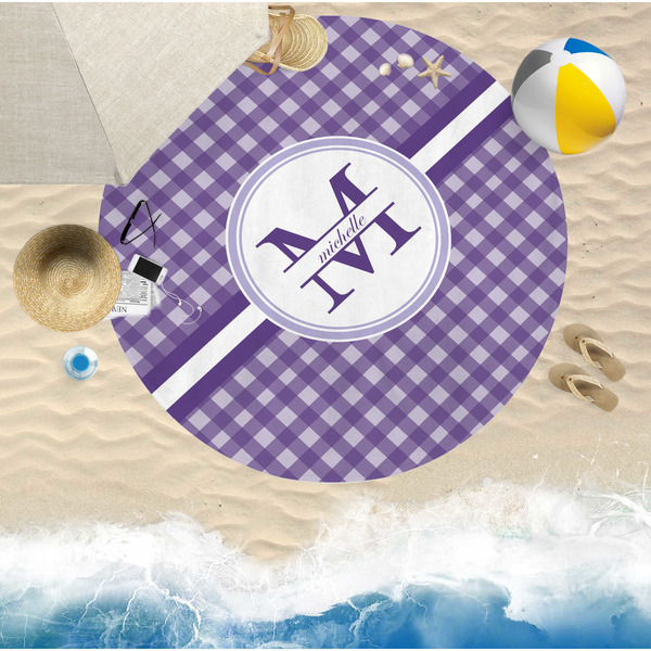 Gingham Print Round Beach Towel Lifestyle