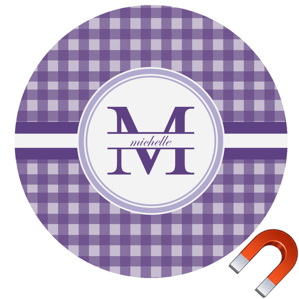 Custom Gingham Print Round Car Magnet - 6" (Personalized)