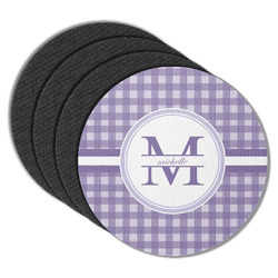 Gingham Print Round Rubber Backed Coasters - Set of 4 (Personalized)