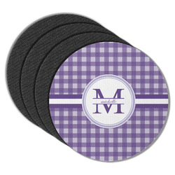 Gingham Print Round Rubber Backed Coasters - Set of 4 (Personalized)