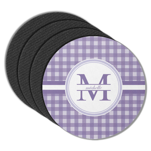 Custom Gingham Print Round Rubber Backed Coasters - Set of 4 (Personalized)
