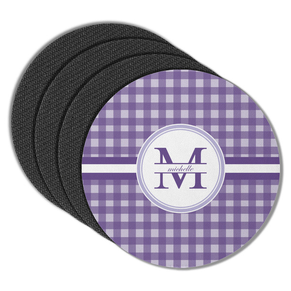 Gingham Print Round Coaster Rubber Back - Main