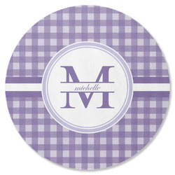 Gingham Print Round Rubber Backed Coaster (Personalized)