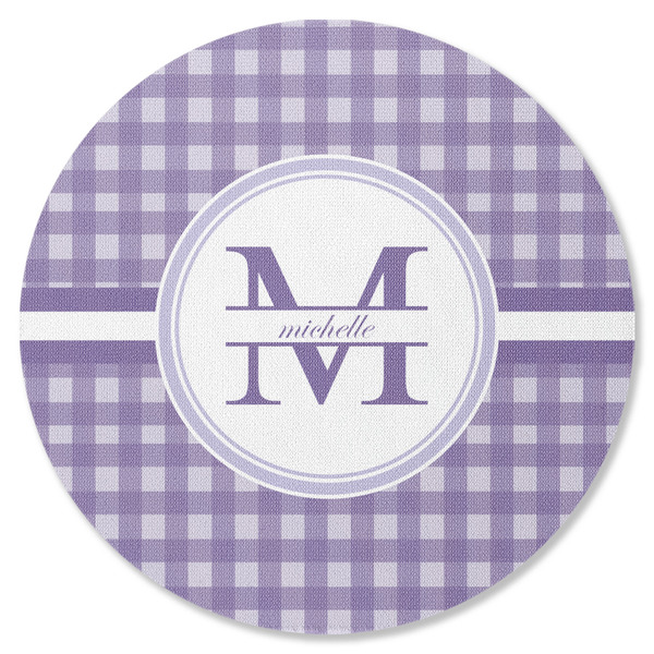 Custom Gingham Print Round Rubber Backed Coaster (Personalized)