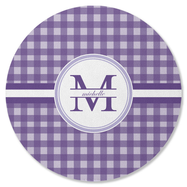 Gingham Print Round Coaster Rubber Back - Single