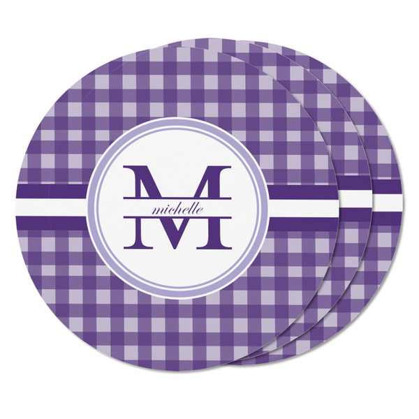 Gingham Print Round Fridge Magnet - THREE