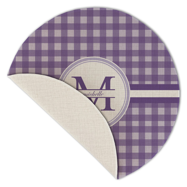 Gingham Print Round Linen Placemats - Front (folded corner single sided)