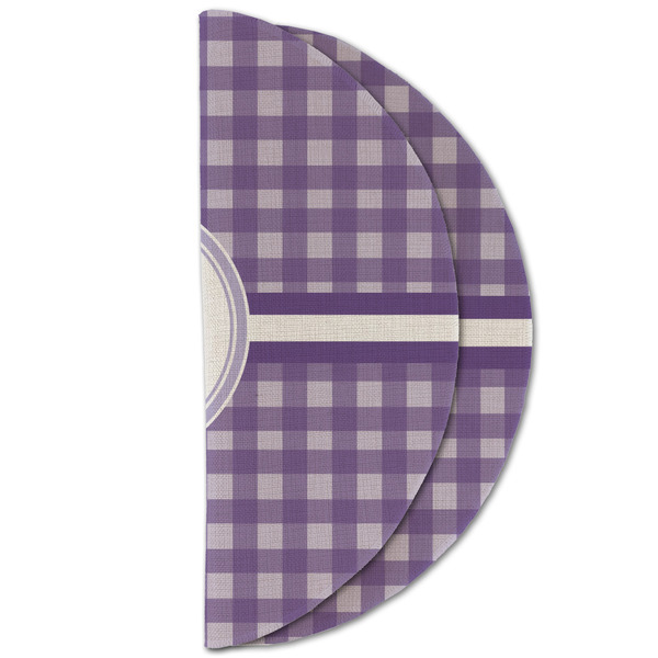 Gingham Print Round Linen Placemats - HALF FOLDED (double sided)