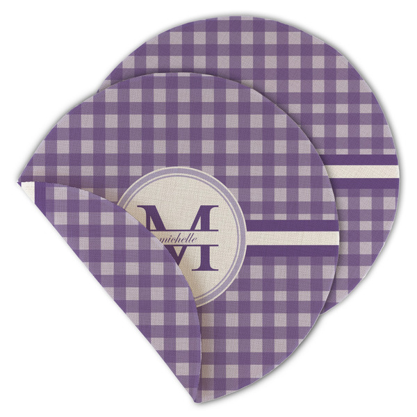Gingham Print Round Linen Placemats - MAIN (Double-Sided)