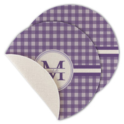 Gingham Print Round Linen Placemat - Single Sided - Set of 4 (Personalized)