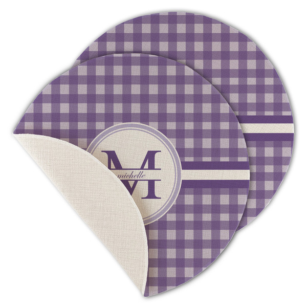 Gingham Print Round Linen Placemats - MAIN (Single Sided)