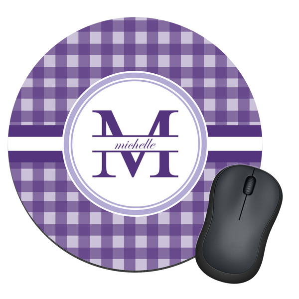 Custom Gingham Print Round Mouse Pad (Personalized)