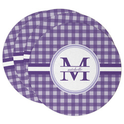 Gingham Print Round Paper Coasters w/ Name and Initial
