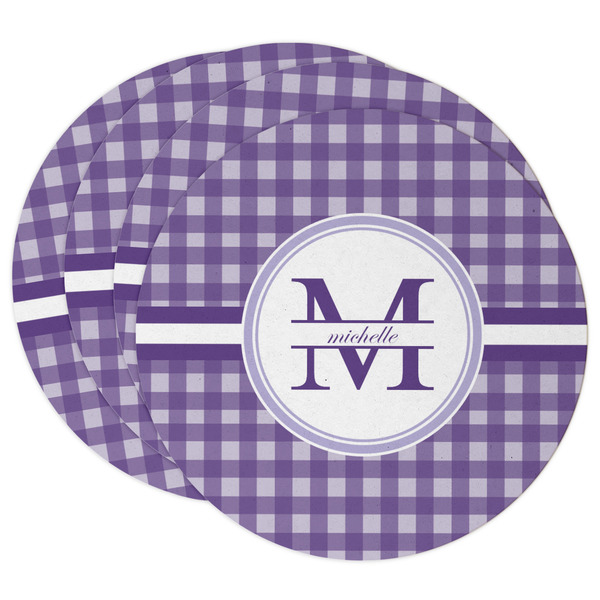 Custom Gingham Print Round Paper Coasters w/ Name and Initial