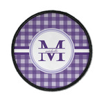 Gingham Print Iron On Round Patch w/ Name and Initial