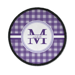 Gingham Print Iron On Round Patch w/ Name and Initial