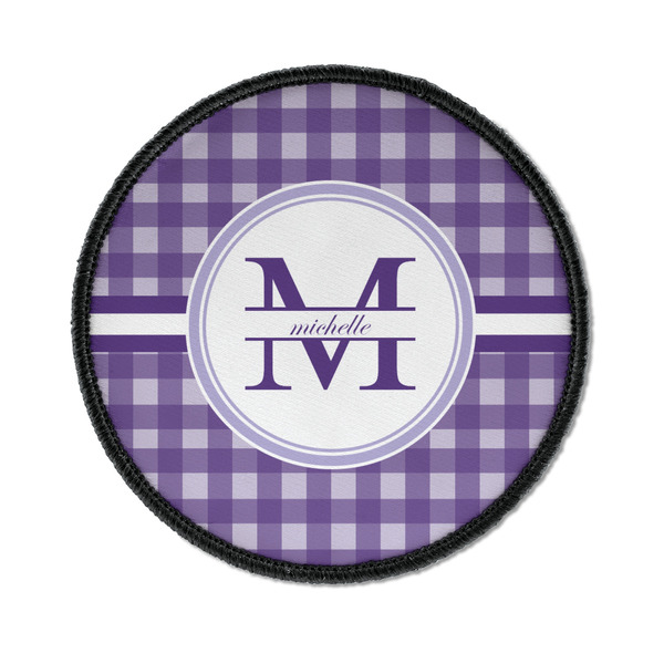 Custom Gingham Print Iron On Round Patch w/ Name and Initial