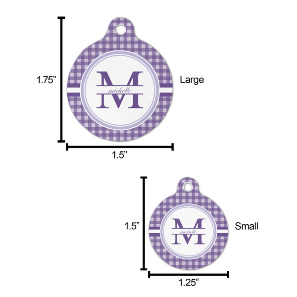 Gingham Print Round Pet ID Tag - Large - Comparison Scale