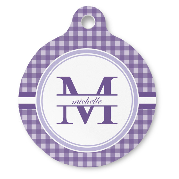 Custom Gingham Print Round Pet ID Tag - Large (Personalized)