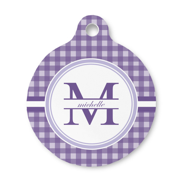 Custom Gingham Print Round Pet ID Tag - Small (Personalized)