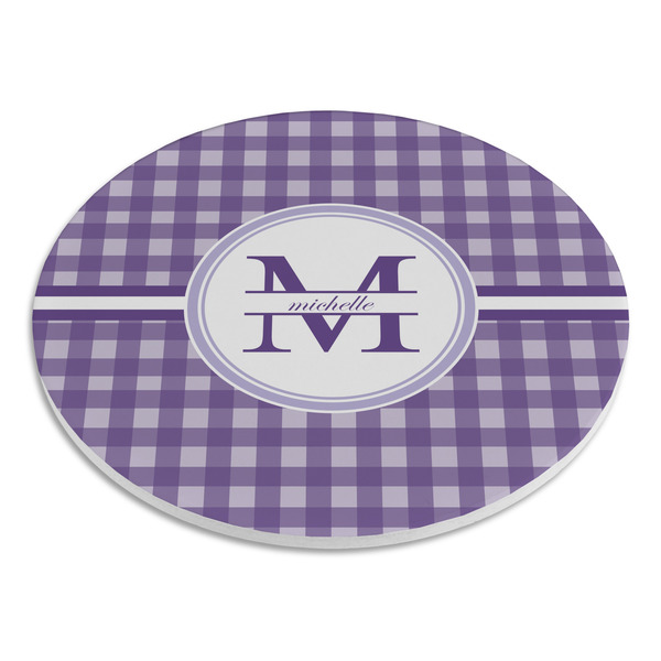 Gingham Print Round Stone Trivet - Angle View