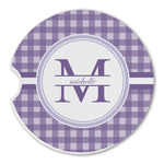 Gingham Print Sandstone Car Coaster - Single (Personalized)